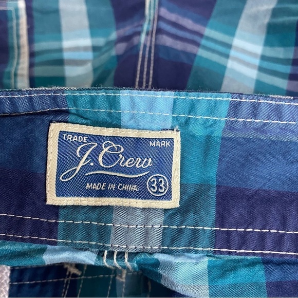 J. CREW Board Shorts Size 33 Mens Swimwear Blue Plaid Swim Trunks - Picture 6 of 8